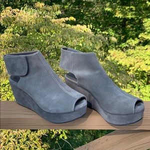 Chocolate Blu Suede Wedges